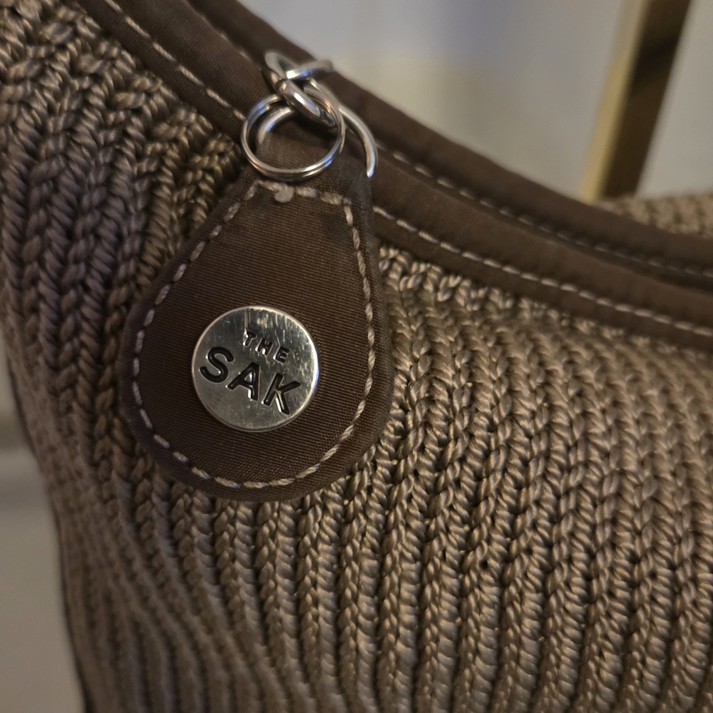 The Sak Woven Crochet Shoulder Bag Neutral Boho Hobo Purse - Picture 5 of 11